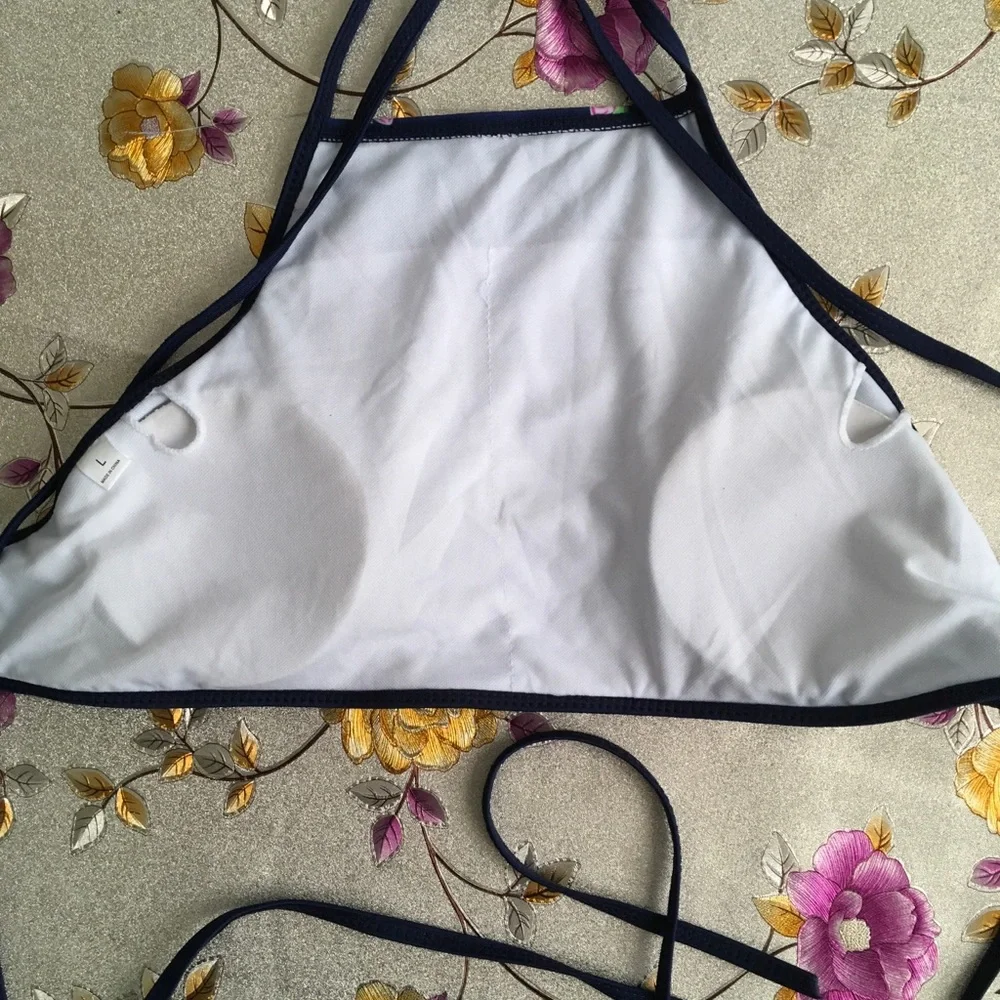 Blue Floral Two Piece Halter Swimsuit - Picture 3 of 7